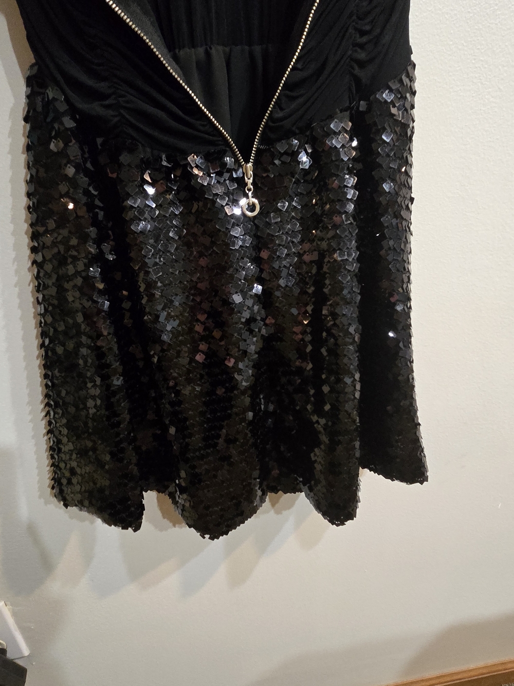Bebe Black Strapless Ruched Bodice Sequin Skirt Dress Sz Medium - Picture 7 of 8